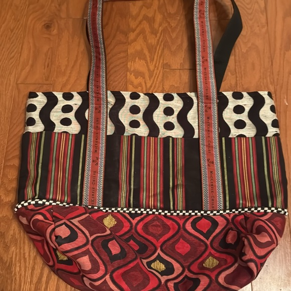 Mackenzie Childs PICK A POCKET TOTE BAG Signature Handles & Brass Plate - Picture 3 of 13